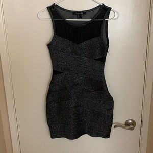 Black sparkly mini dress with mesh detail